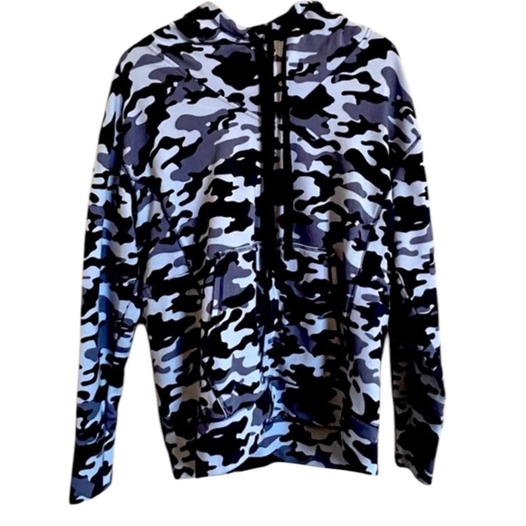 Fabletics Blue/Grey/Black Camo Zip Up Hoodie Women’s Small Oversized - Picture 1 of 6